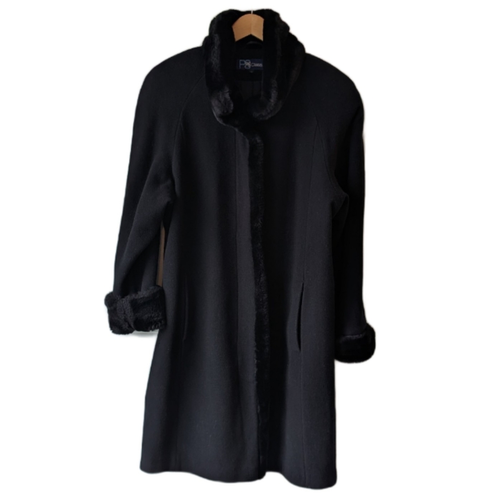 Vintage Penningtons Black Wool Swing Coat Size 18